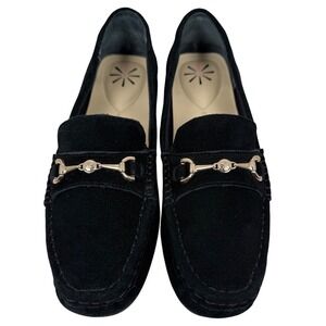 Isaac Mizrahi Live! Annie Women's Black Suede Moccasins Slip-ons, Black Size 9.5